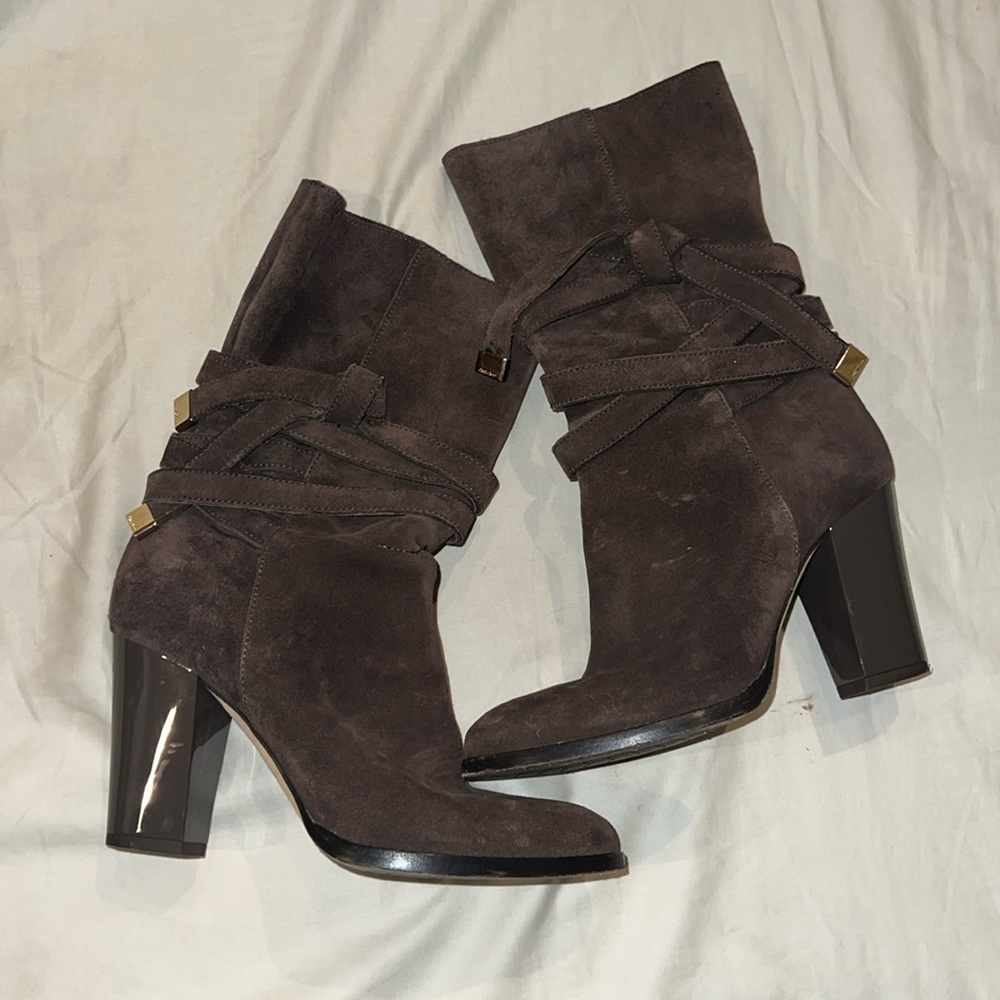 Jimmy Choo Vintage Brown Suede Heeled Boots, sz 36